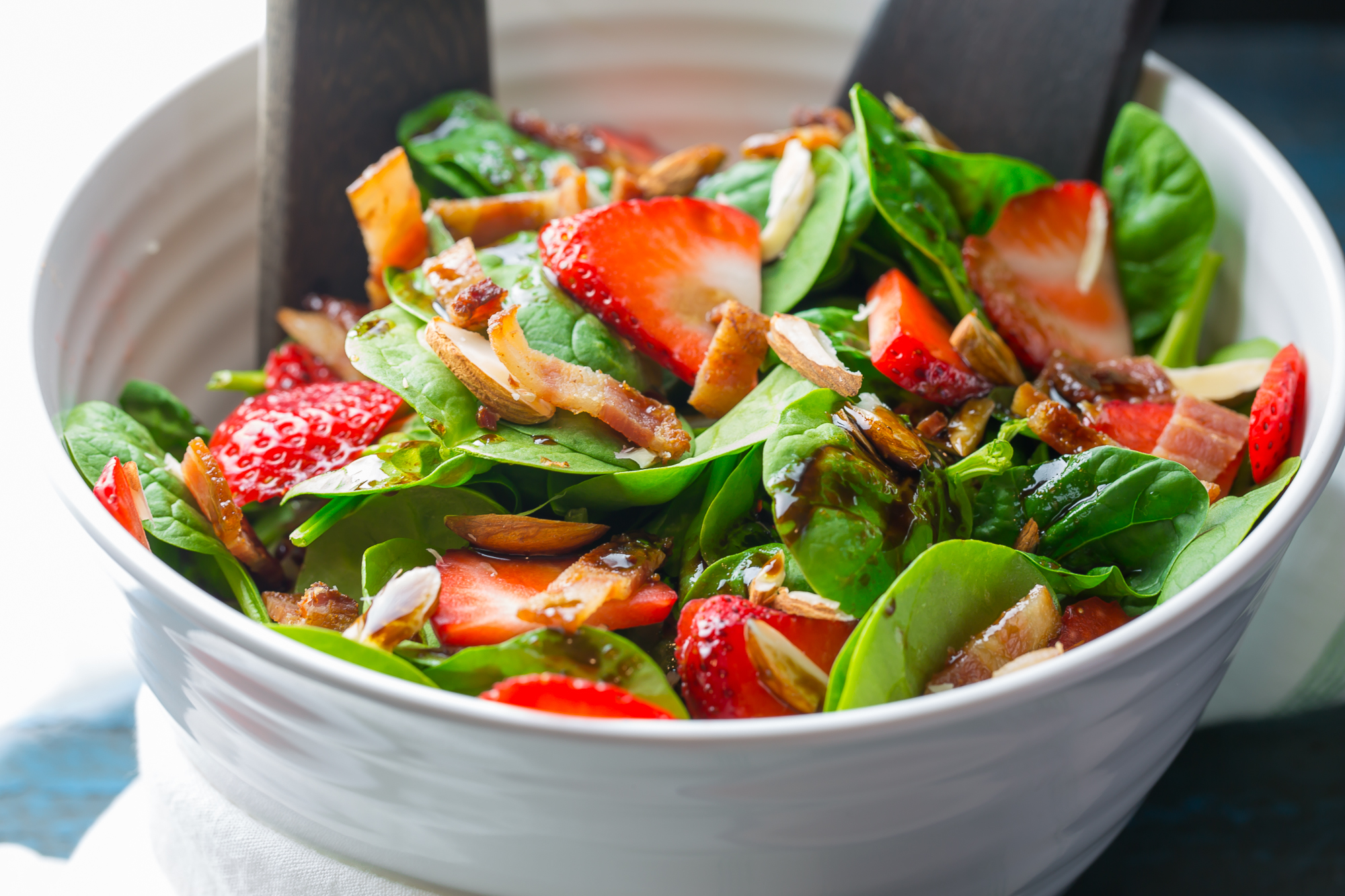 Simple Spinach Salad with Strawberries in a bowl