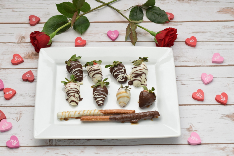 chocolate covered strawberries and pretzels