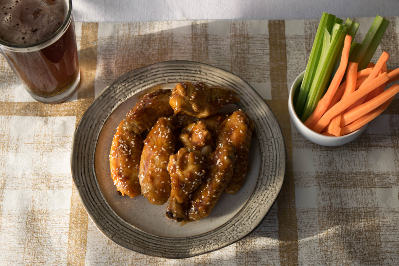 teriyaki wings and beer