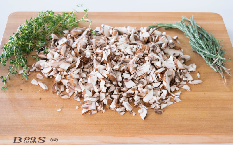 diced baby bellas with rosemary and thyme