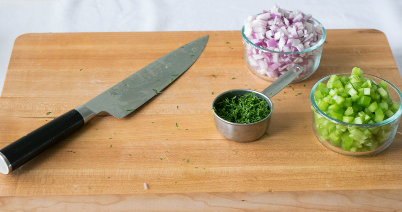 diced celery and red onion with dill