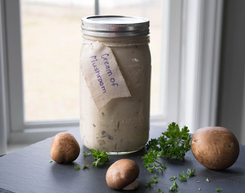 mason jar of homemade cream of mushroom soup