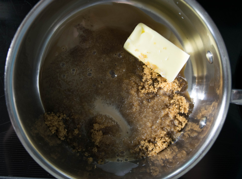 caramel ingredients in pan