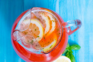 overhead shot of strawberry basil lemonade