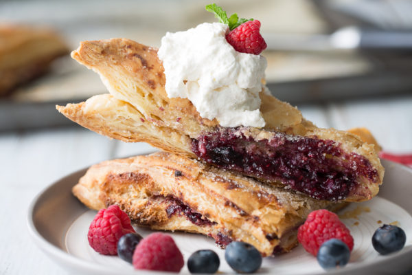 blue raspberry cheesecake turnovers close up