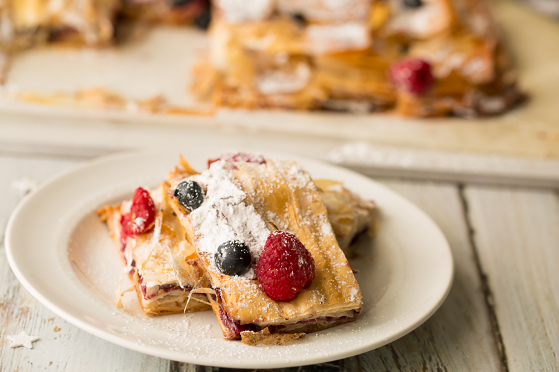stacked very berry phyllo bars on a plate
