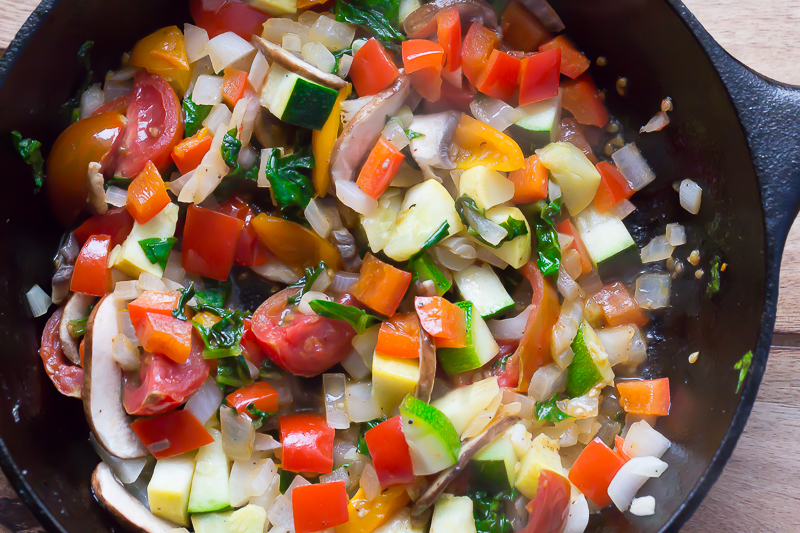  veggies in cast iron skillet