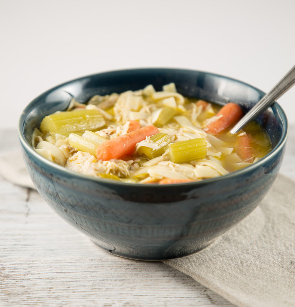 homemade chicken soup in a bowl