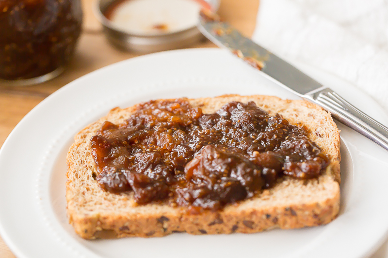 balsamic fig jam on toast closeup