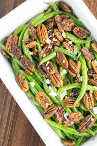 sauteed green beans with curried pecans