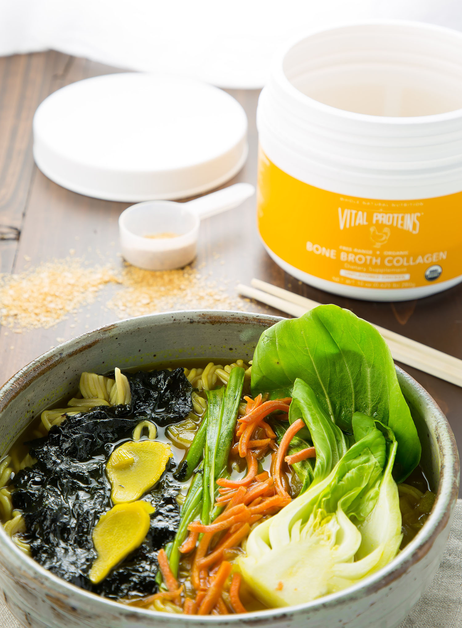 ramen bowl with bone broth collagen