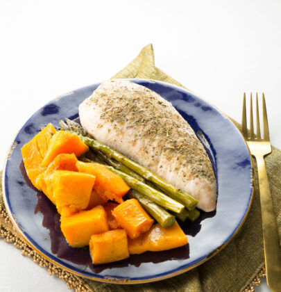One Pan Roasted Turkey with Asparagus and Butternut Squash