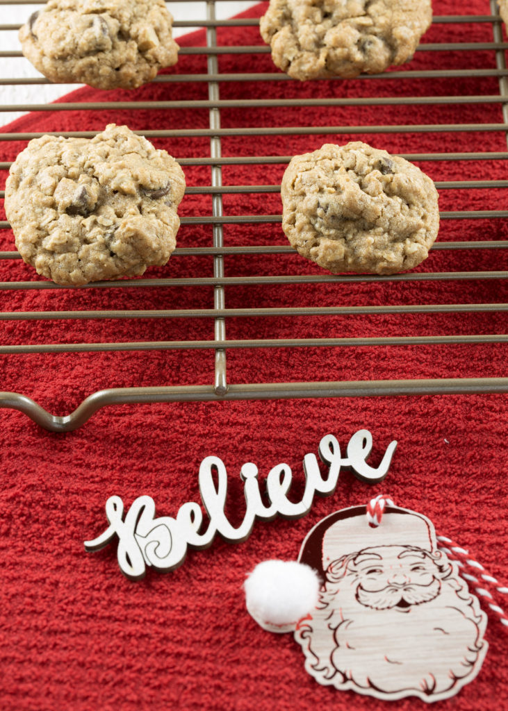 spiced oatmeal chocolate chip cookie recipe on cooling rack