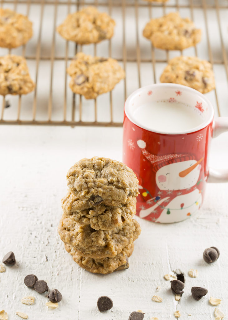 spiced oatmeal chocolate chip cookie recipe in a Christmas goodie bag