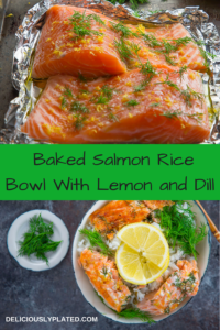 baked salmon with lemon and dill rice bowl