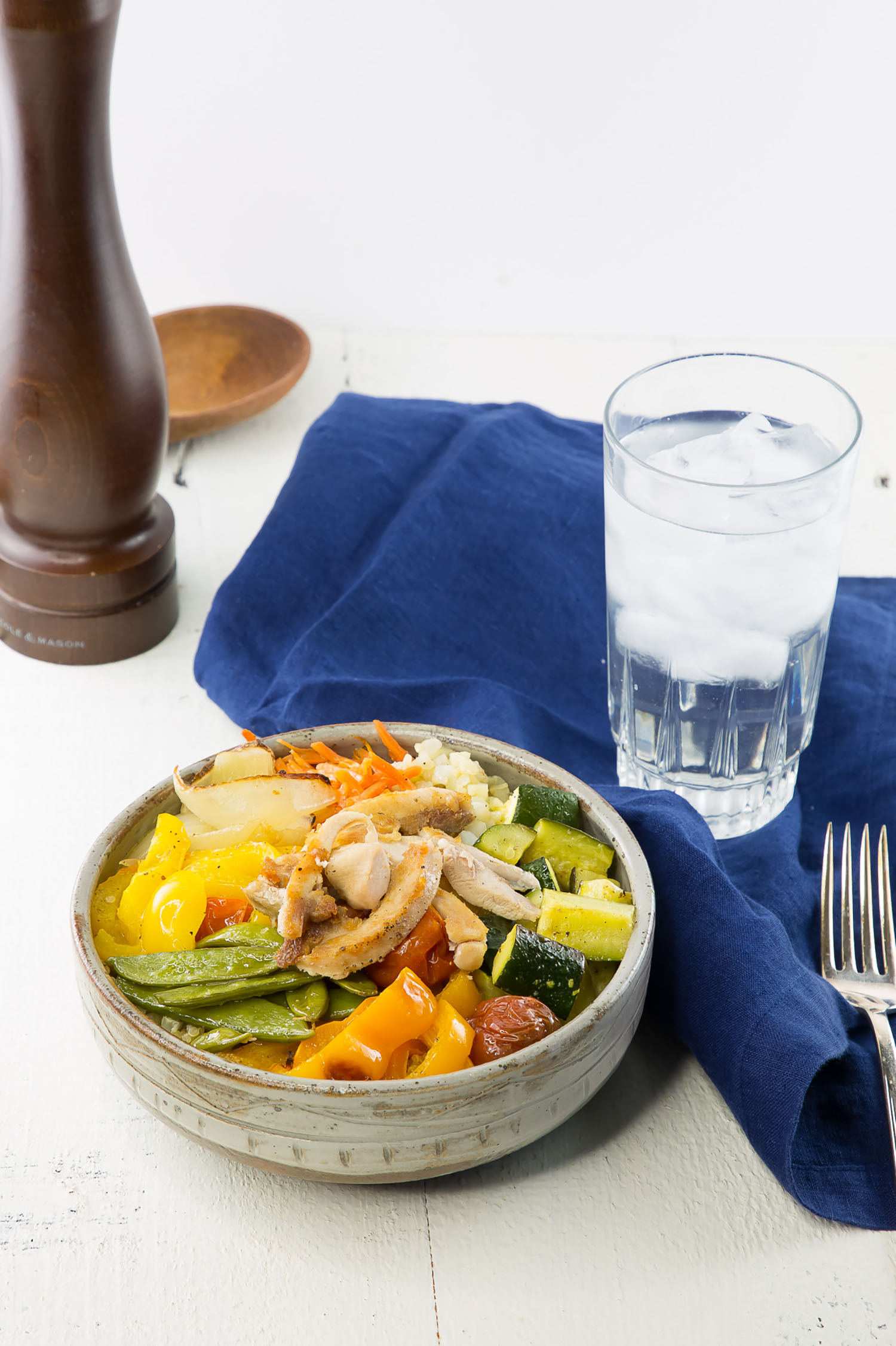 roasted chicken and veggies in a bowl