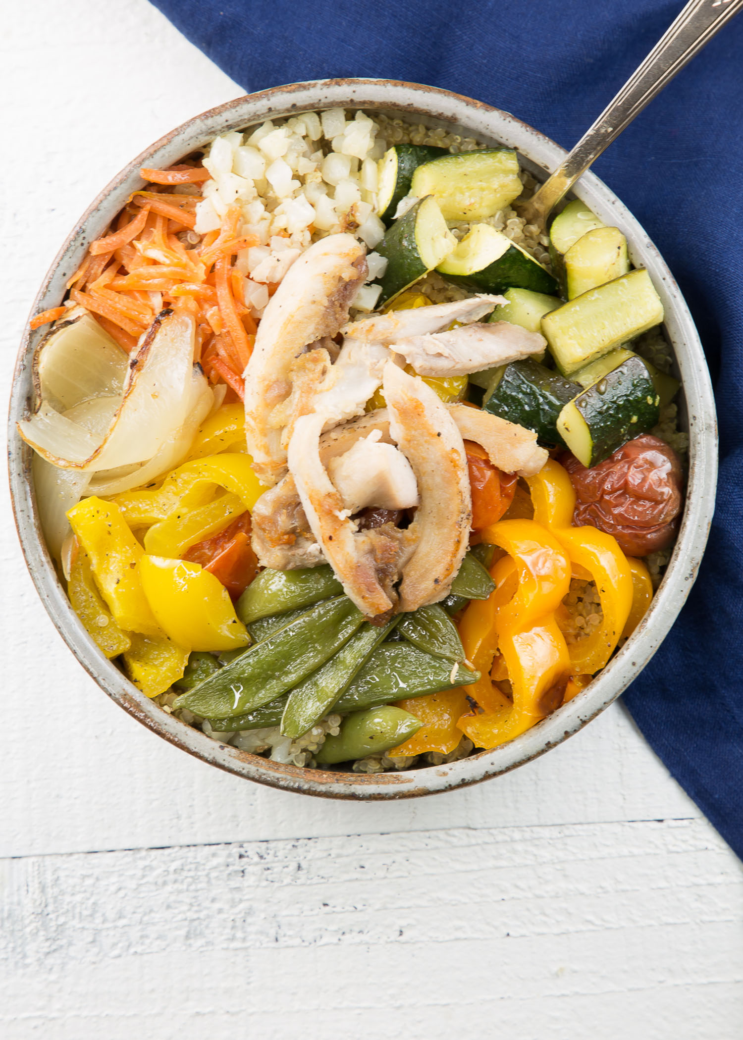 roasted chicken and veggies in a bowl