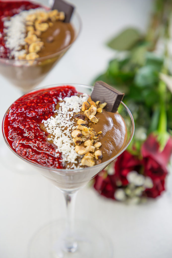 vegan chocolate pudding in a martini glass