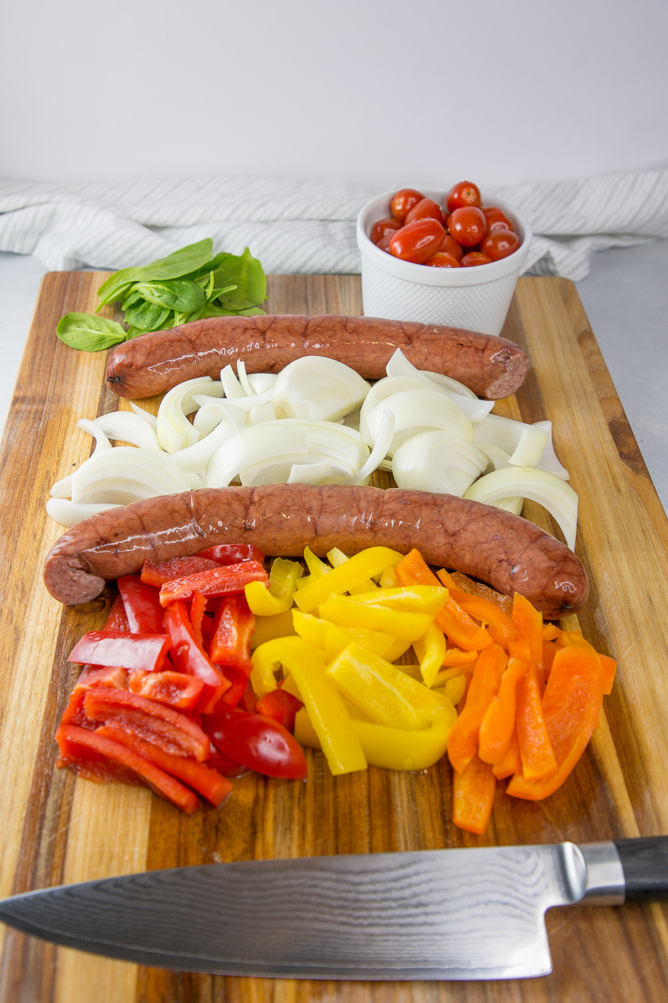 kielbasa and vegetables stir-fry ingredients