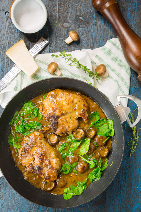 Pork Chops with Mushroom Gravy in a Chef Pan