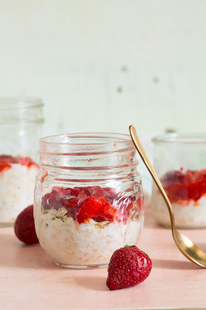 Strawberries and Cream Overnight Oats - Deliciously Plated
