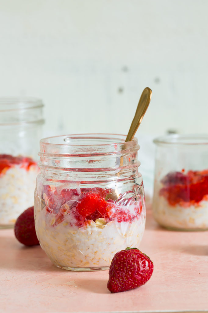 Strawberries and Cream Overnight Oats - Deliciously Plated