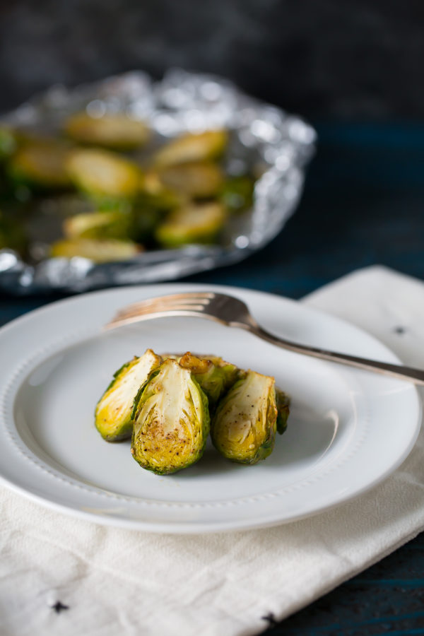 black pepper and honey roasted brussels sprouts