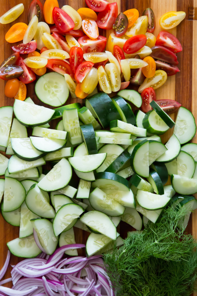 Sliced Cucumbers, Dill, Tomatoes, and Red Onion