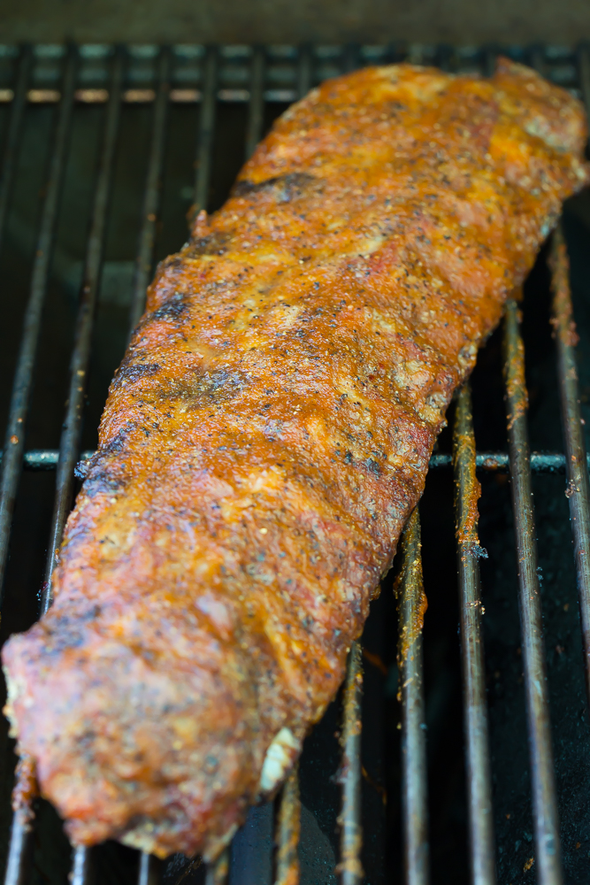 Grilled bourbon peach ribs