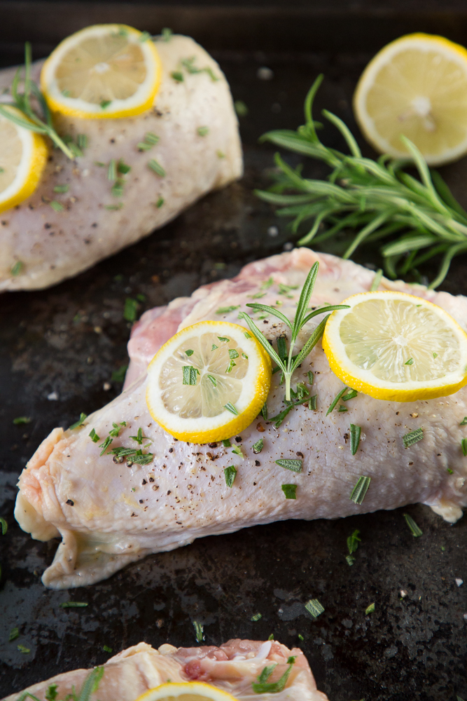 Prepped lemon and rosemary chicken