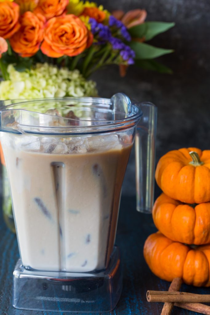 pumpkin spice frappe ingredients in a vitamix