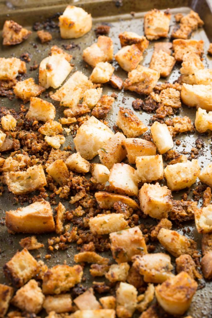 Fresh baked garlic parmesan croutons